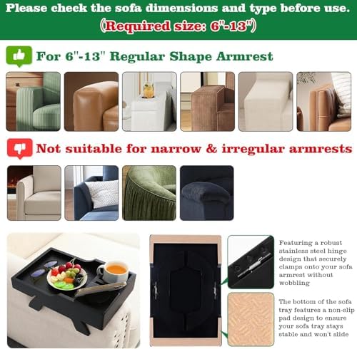 GHKINMAL Couch Cup Holder Tray, 15.4"x9.9" Large 4 in 1 Couch Arm Tray with 360°Rotated Phone Holder, Non-Slip Clip on Side Table for Drinks/Remote/Snacks, Ideal Gift for Husband, Wife, Parents - Image 4