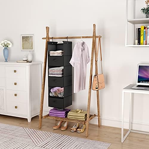 MAX Houser 6 Tier Foldable Hanging Closet Organizer with Hooks, Black-D3 - Image 5