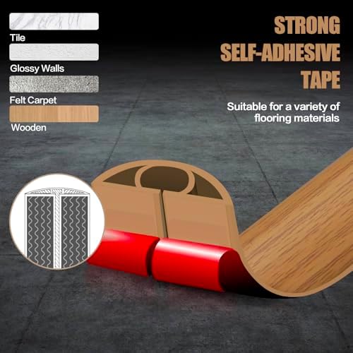 Floor Cord Cover Self Adhesive Cord Hider,20FT Cable Management, Extension Strip Protector for Wires, Prevent Cable Trips for Offices, Gyms, Exhibitions Cavity:0.47"(W) x 0.35"(H) Brown Wood - Image 4