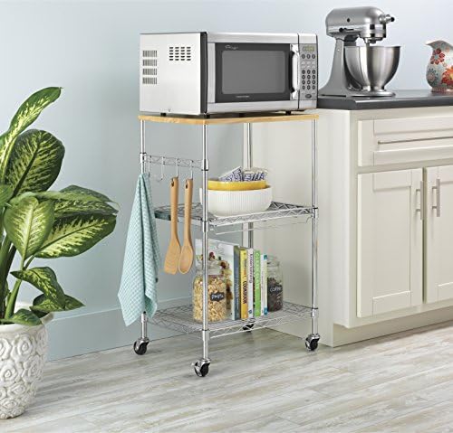 Whitmor Supreme Microwave Cart with Locking Wheels - Chrome with Food Safe Cutting Board 16 x 22.5 x 34 inches - Image 2