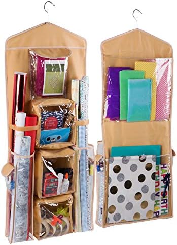 Double-Sided Hanging Gift Bag and Gift Wrap Organizer (Beige) by RegalBazaar
