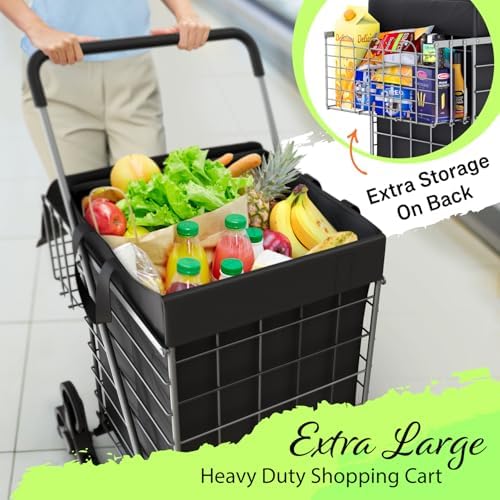 Our Modern Space Stairs Climbing Shopping Cart w/Waterproof Basket Liner & 360° Swivel Wheels | Foldable Collapsible & Lightweight | Perfect for Groceries Laundry Utility Cart - Silver - Image 4