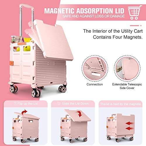 FELICON SELORSS Folding Utility Cart Portable Rolling Crate Handcart-Pink - Image 2