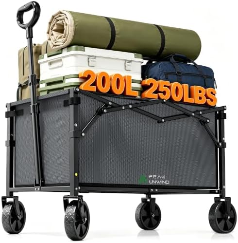 220 lbs Foldable Wagon Cart with Wheels, Heavy Duty Collapsible Utility Wagon, Lightweight Portable Cart for Grocery Shopping, Garden, Camping and Sports by Unknown