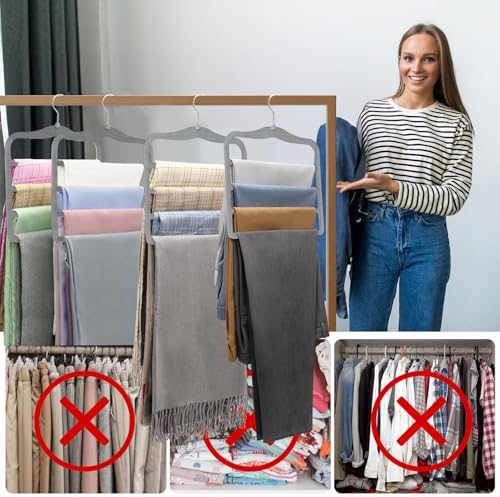 Closet Organizers and Storage, Magic Pants Hangers Space Saving, 4 Tiers Skirt Hangers, Jean Scarf Hangers, Closet Organizer Clothes Hangers, College Dorm Essentials Apartment Essentials-2 Pack - Image 6