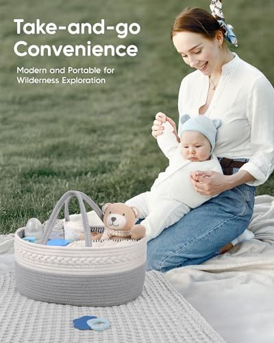 Maliton Cotton Rope Diaper Caddy Organizer - Nursery Storage Caddy, Baby Boy Changing Table Must Have, Perfect - Image 5