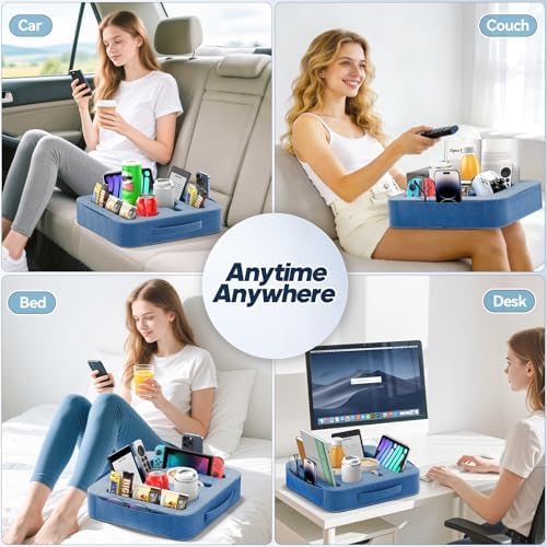 Couch Cup Holder Tray, Couch Caddy for Drink, Snack, Phone, Remote, Ipad, Game Controller, Large-size Sofa Cup Holder for Bed, Sofa, Car, Desk, Blue - Image 7