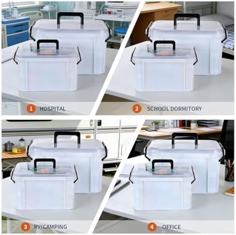 Set of 2 Medicine Organizer - Plastic Storage Box with Handle White - Image 3