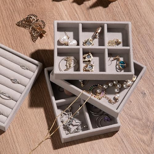 Frebeauty Small Jewelry Trays for Drawer,2 Pack 4 Grid Earring Organizer - Image 6