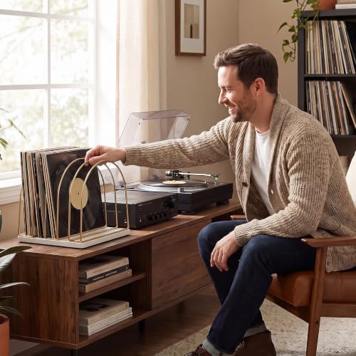 Wooden Vinyl Record Storage Holder, Gold - Image 4