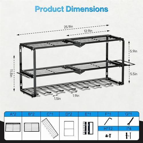 Heavy Duty Power Tool Organizer Wall Mount - 3 Tier Metal Tool Rack with 7 Drill Holders, 300LB Capacity for Garage, Workshop, Pegboard Storage - Image 2