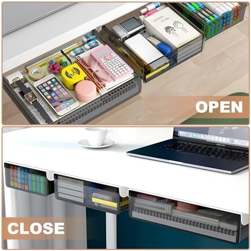 SVNNELP Under Desk Table Drawer Storage Organizer,3 Pack Large & Medium & Small Slide Out Desk Drawers - Hidden Desktop Organizer,Attachable Pencil Storage Tray Under Table(SML) - Image 6