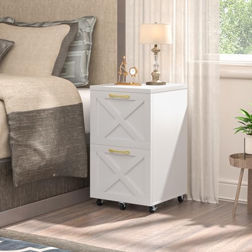 Halitaa Farmhouse 2 Drawer Small File Cabinet with Wheels, White - Image 4