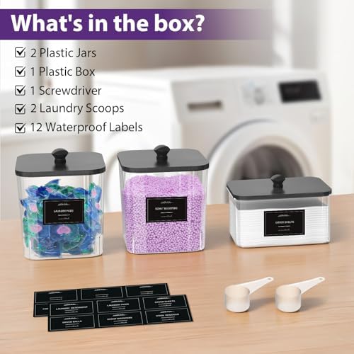COAZEX 2+1 Pack Clear Laundry Pods Container & Dryer Sheet Holder Black Lid - Image 7