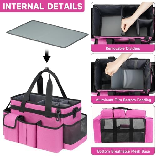 Cleaning Caddy,Cleaning Bag for Housekeepers,Cleaning Supplies Organizer with Handle,Rose Red - Image 2