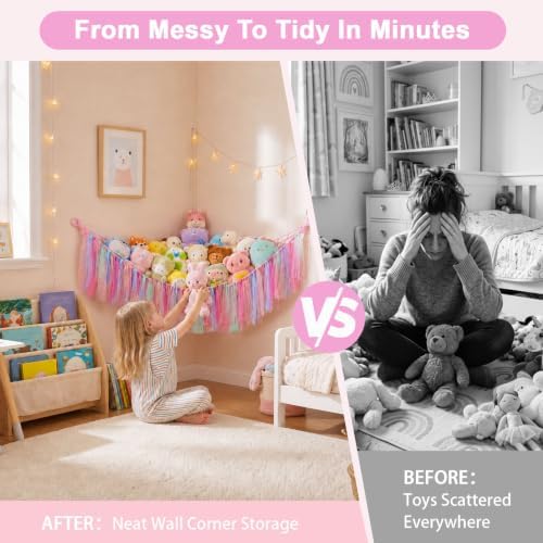 FIOBEE Stuffed Animals Net LED Light Toy Hammock for Kids Bedroom Storage - Image 3