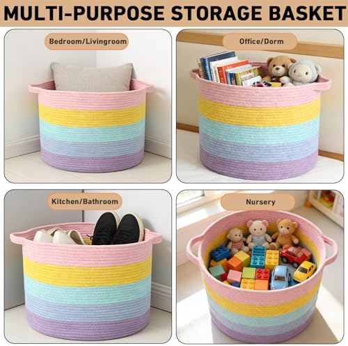 115L Large Blanket Basket,Rope Woven Laundry Basket-Colorful - Image 6