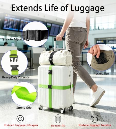 4 Pack Luggage Straps for Suitcases, Two Types of Adjustable Belts - Image 3