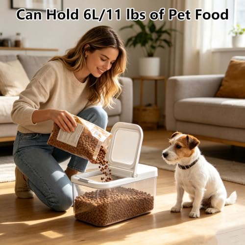 YEXEXINM Pet Food Storage Container with Lid & Scooper 5-7.5lbs/6L Dog Food Storage Container Clear Airtight Cat Food Storage Container BPA Free Dog Treat Container Store Dry Food for Pantry Kitchen - Image 4