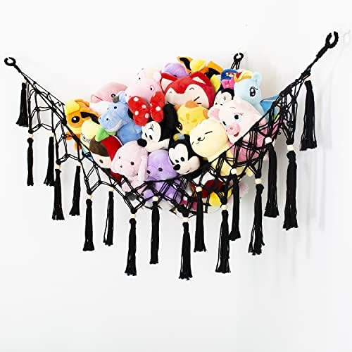 Large Stuffed Animal Net Toy Hammock with Tassel-Corner Hanging Net for Plush Toy Holder Boho Macrame Toy Display,Toy Storage Organizer for Kids Room, Nursery, Bedroom - Image 3