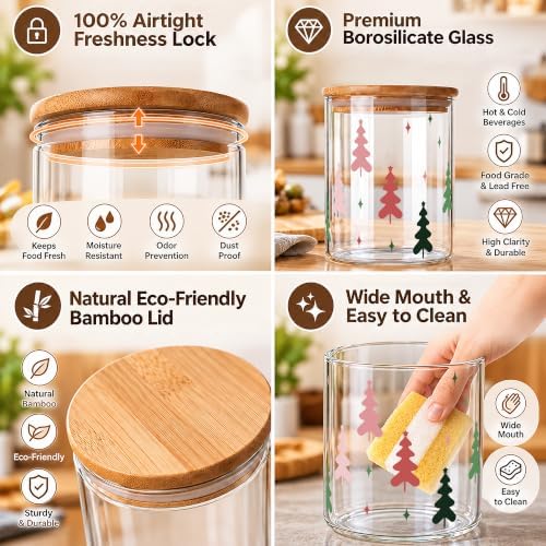 Set of 4 Christmas Food Canistersd with Lid,Xmas Home Kitchen Decor Gift - Image 3