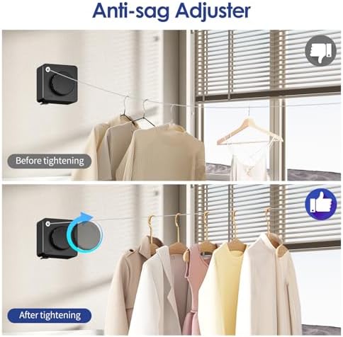Retractable Clothesline Indoor, Non-Sagging Clothes Line Retracting Outdoors,15.6Ft Heavy Duty Clothes Drying Laundry Line, Wall Mounted Clothesline (Black) - Image 3