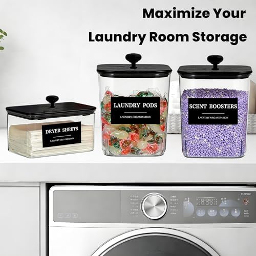 3 Pack Laundry Pods Container & Dryer Sheet Holder with Removable Labels, Laundry Room Organization and Storage - Image 3