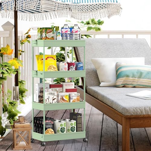 SPACELEAD 4 Tier Rolling Cart with Wheels, Storage Craft Art Trolley Organizer Serving, 3 Hanging Baskets Easy Assembly, for Office, Living Room, Kitchen - Image 6