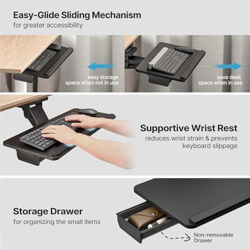 PEGZONE Keyboard Tray Under Desk Slide Out, 25 x 11 inch, Black - Image 5