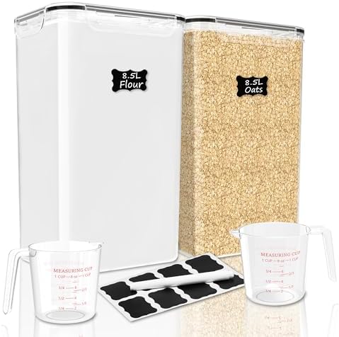 FOOYOO 2 PC Flour Sugar Storage Containers (8.5L | 287 Oz) Extra Large Food Storage Containers with Lids - Airtight Leakproof BPA FREE Flour Container for Rice, Cereal, Sugar by FOOYOO
