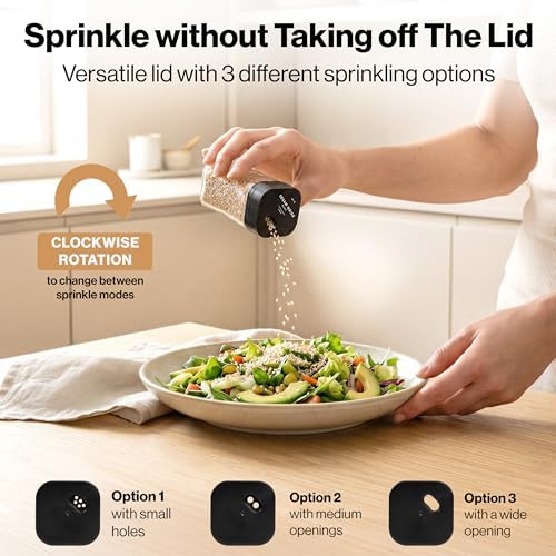 EDELHAUS Glass Square Spice Jars with Label, 24x Black Sprinkle Lids - Image 4