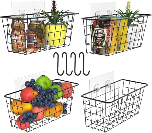 MaraFansie Over the Cabinet Door Organizer Wall Wire Baskets Hanging Kitchen Basket Shelf for Cabinet & Pantry Organization and Kitchen, Bathroom, Bedroom Storage, with Adhesive, 4 Pack by MakeStorageMoreFun