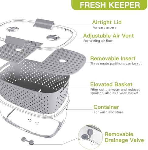 LUXEAR Fresh Produce Vegetable Fruit Storage Containers 3Piece Set, BPA-free Fridge Storage Container, Partitioned Salad Container, Fridge Organizers, Used in Storing Fruits Vegetables, Gray - Image 5