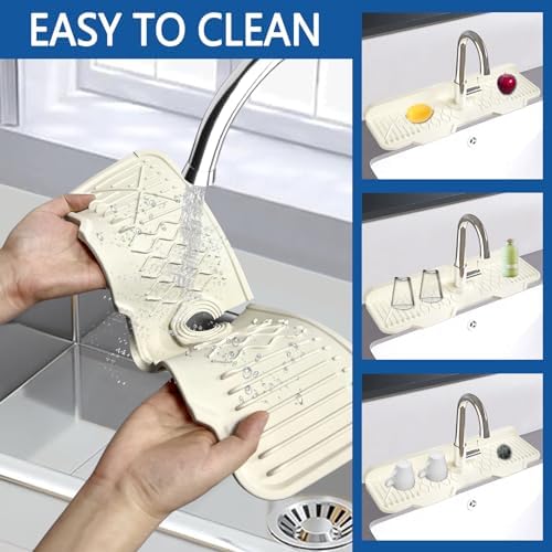 Silicone Sink Mat Splash Guard-17" x 6'' Sink Splash Guard,Kitchen Sink Accessories fit for Countertop, Bathroom,Farmhouse,RV by EBIGIC (Off-white) - Image 4