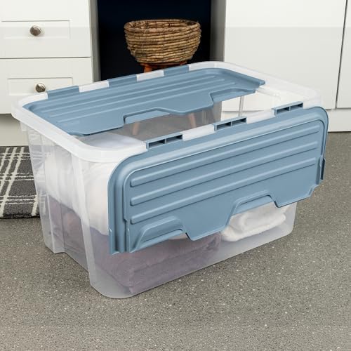 SteriliteHinged Lid Storage Box Plastic Container, 60 Quart, 6 Pack - Image 5