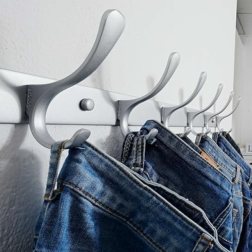 SKOLOO Coat Rack Wall Mounted - 6 Hooks, Heavy Duty, Stainless Steel, Metal Wall Hangers, Sturdy Coat Hooks for Hanging Coats, Jacket, Clothes, Hat, Cold Light Silver - Image 2