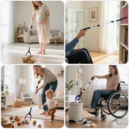 43" Grabber Reacher Tool for Seniors 2 Pack, Foldable Reacher Grabbers Pickup Stick with Anti-Slip 90° Rotating Jaw, 4" Wide Extended Claw with Magnet for Disabled, After Surgery Recovery - Image 4