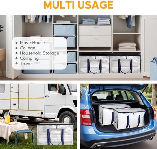 HealSmart 4 Pack Large Moving Bags with Zippers & Handles, Moving Supplies with lids, Heavy Duty Totes for Space Saving, Fold Flat, Moving and Storing, Clear - Image 7