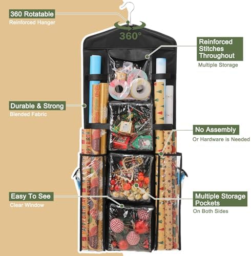 EXLIFBAG Wrapping Paper Storage, Double-Sided Hanging Storage, Black - Image 2