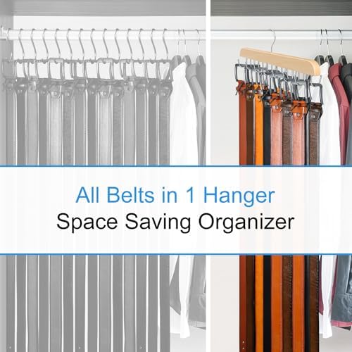 Belt Organizer with 14 Hooks, Sturdy Wood Belts Rack Closet Accessories - Image 5