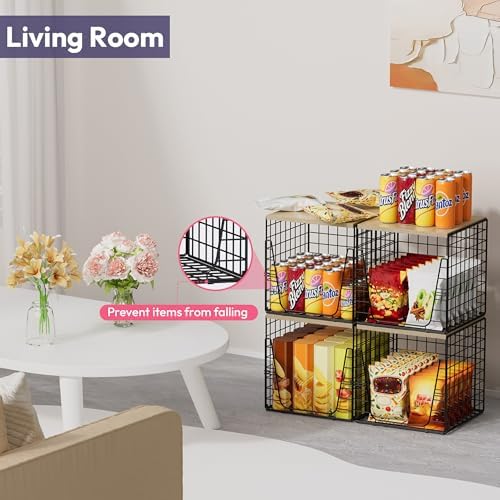 SWTYMIKI 2PCS Closet Organizers and Storage - Stackable Closet Basket with Wood Top Shelf, Clothes Storage Shelves, Clothes Drawer Bins for Wardrobe, Bedroom, Entryway, Black - Image 4
