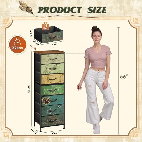 WLIVE Tall Dresser for Bedroom, 7 Drawer Dresser, Floral - Image 3