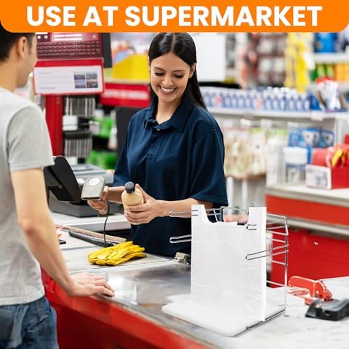 Bag Holder Stand for Plastic Bags – 15.7”Wx12.4”Dx12.4”H Metal Grocery Sack Holder and Dispenser Chrome T Shirt Bag Holder Rack Shopping Bag Holders for Grocery Bags for Retail and Store Use - Image 6