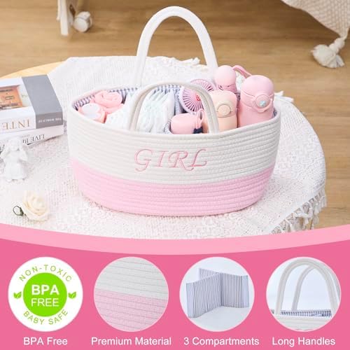 DUHEL Diaper Caddy Organizer with Handle (White＆Pink) - Image 3