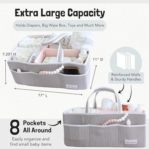 Lily Miles Baby Diaper Caddy - Organizer Tote Bag for Baby Girl Essentials - Baby Shower Basket - Nursery Must Haves - Registry Favorites - Newborn Caddie Car Travel - Gray/Blush, Extra Large - Image 4