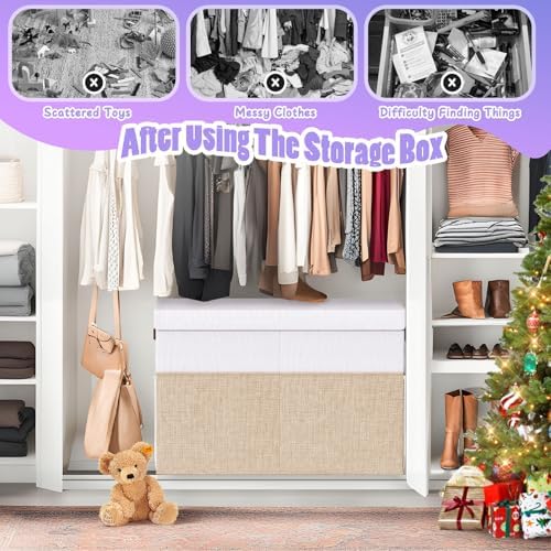 Large Toy Storage Box with Lid & Dividers, Kids Toy Chest, Beige and White - Image 4
