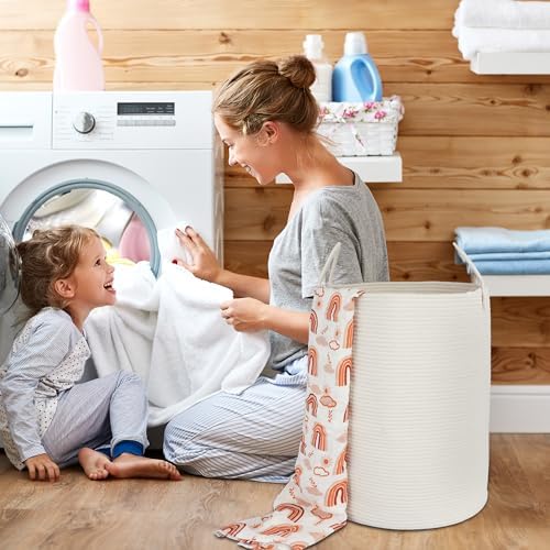 XUANGUO White Cotton Rope Laundry Basket Hamper for Clothes Large - Image 4