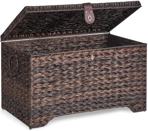 165L Handwoven Wicker Storage Basket with Lid, Large Storage Trunk by Honjourai