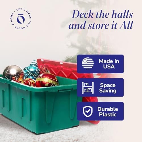 HOMZ Durabilt Plastic Storage Bins with Lids, 27 Gal, Green/Red, 4 Pack - Image 5