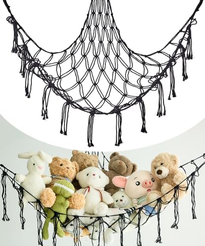 Stuffed Animal Storage Corner Hammock or Net,Toy Storage Hammock for Stuff Animals,Plushie Net for Nursery Bedroom Wall,Stuffed Animal Organizer Holder for Plush,Cute Boho Room Decor.（Black） by Unknown